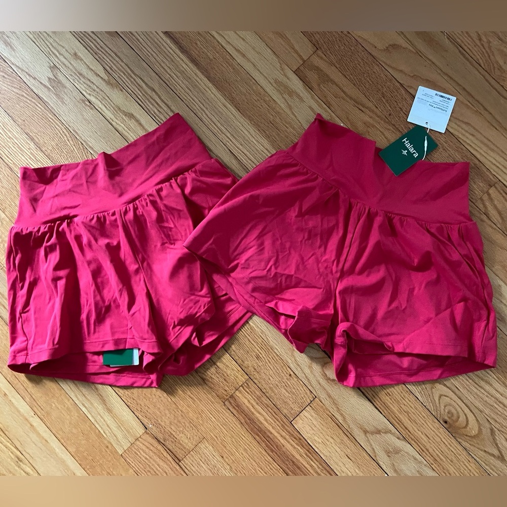 HALARA 2 pairs Shorts Active High Waist 2.5” Yoga  pockets Red NWT